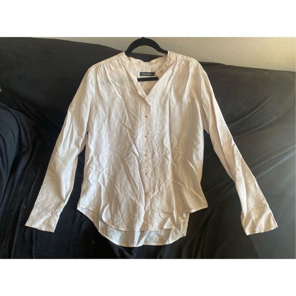 Trouve Beige Button-Down Shirt Cupra/Rayon Blouse, Women's Size Medium - Picture 9 of 11